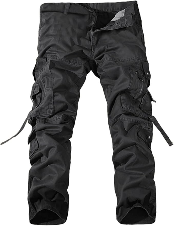 Men's Denim Cargo Pants Pleated Lightweight Casual Ripstop Military Pants Trendy Solid Color Workout Trousers with Pockets