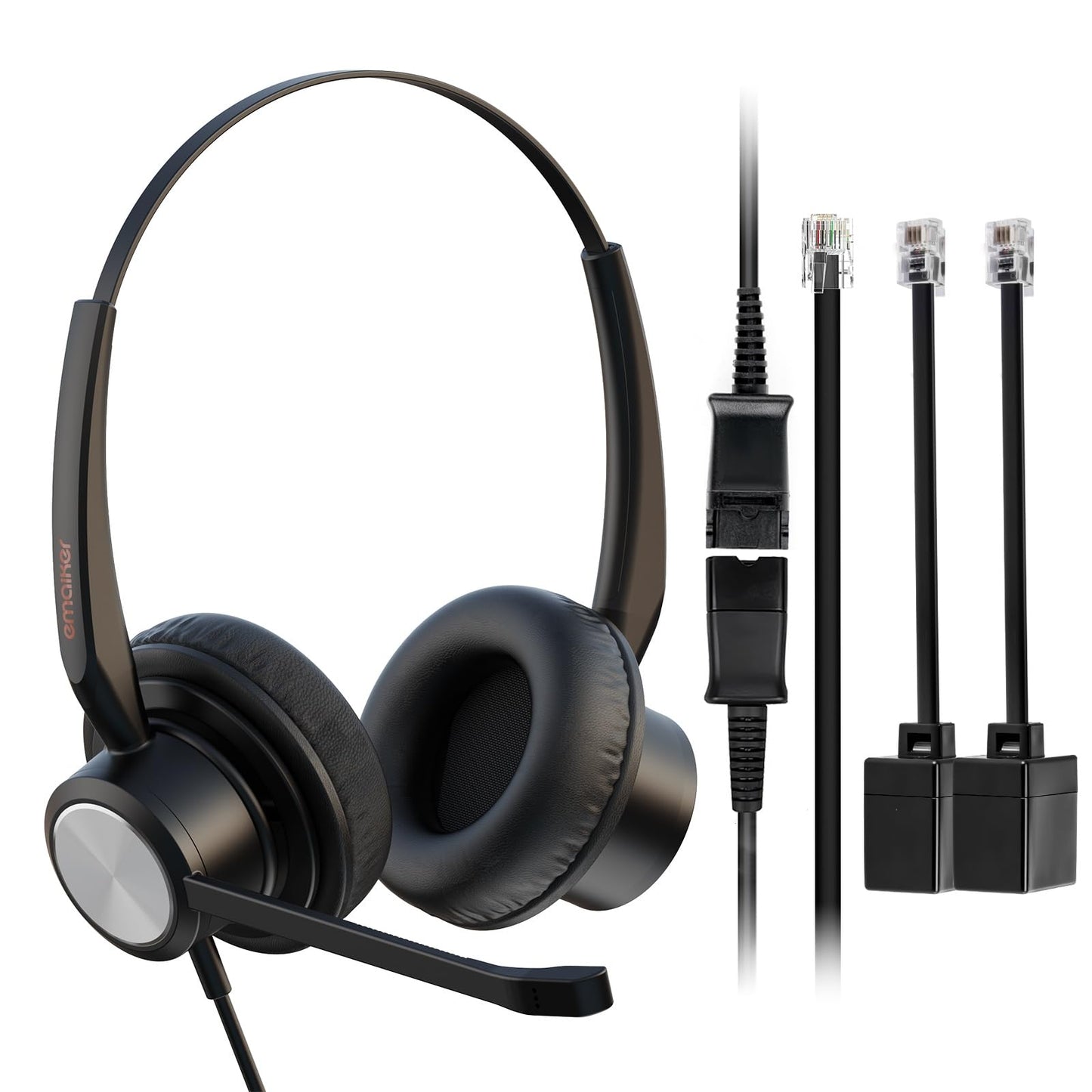 Wired Call Center Desk Phone Headset With Noise Cancelling Microphone & U10P Qd Cable, Office Rj9/Rj11 Telephone Headset Works F
