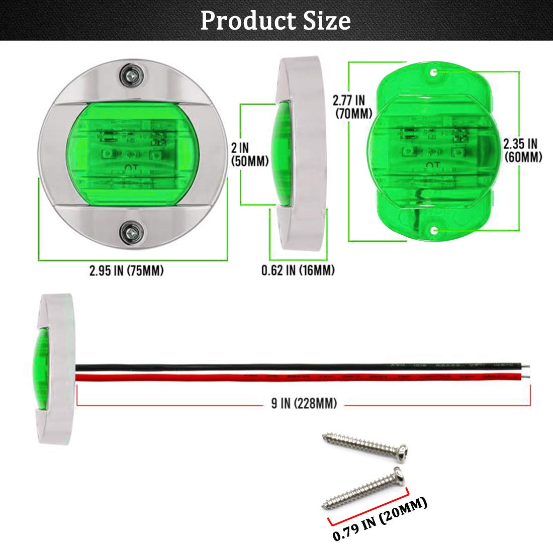 Boaton LED Night Fishing Lights, Marine Boat Deck Lights, Green Interior Lights for Pontoon and Bass Boats
