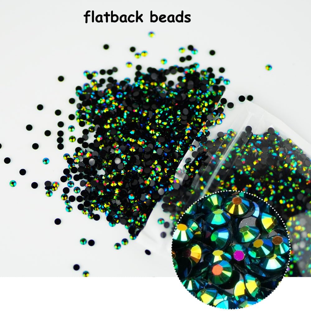 22000 pcs Black Bottom Green AB Resin Rhinestones for Crafts, 5mm 4mm 3mm Bulk Non-Hotfix Pure White Gems Stones Diamonds SS20 S