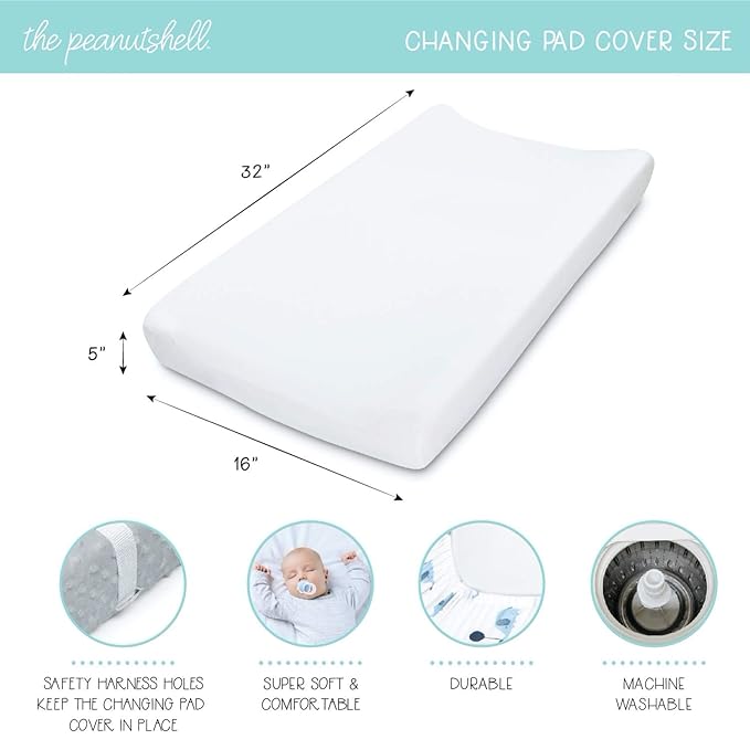 The Peanutshell Baby Girl or Boy Changing Pad Covers Set of 2 - Ultra Soft, Plush Baby Cover - Fits Standard Changing Table Pads, Durable, Machine Washable Sheets - Grey & White Minky