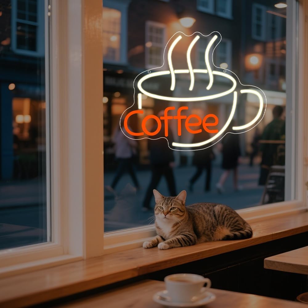 Coffee Neon Sign,Warm White Dimmable LED Light Signs for Wall Art Decor,Backdrop Gift for Coffee Bar/Shop/Station Man Cave Business USB Powered（13.8"*11.1"）