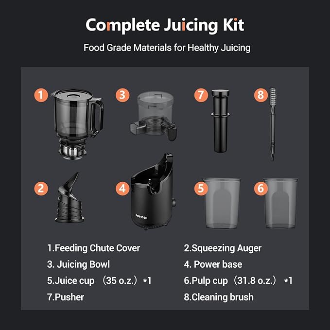 Repaly Compact Slow Masticating Juicer -Juicer Machines Up to 92% Juice Yield 3.1"" Wide Chute for High Nutrient Fruits Vegetables,Cold Press Juicer Easy Clean with Brush Pulp Measuring Cup Reverse