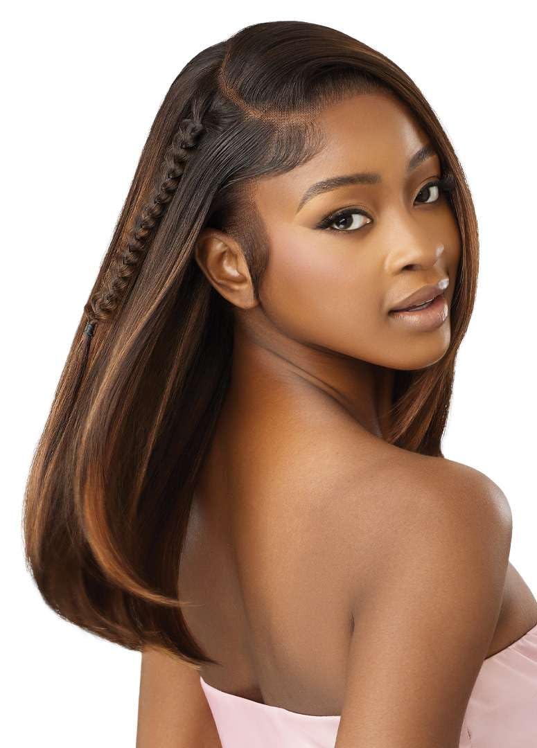Outre Airtied 100% Fully Hand-Tied Wig - Human Hair Blend - Sleek Yaki 20 (DARK BROWN 2)