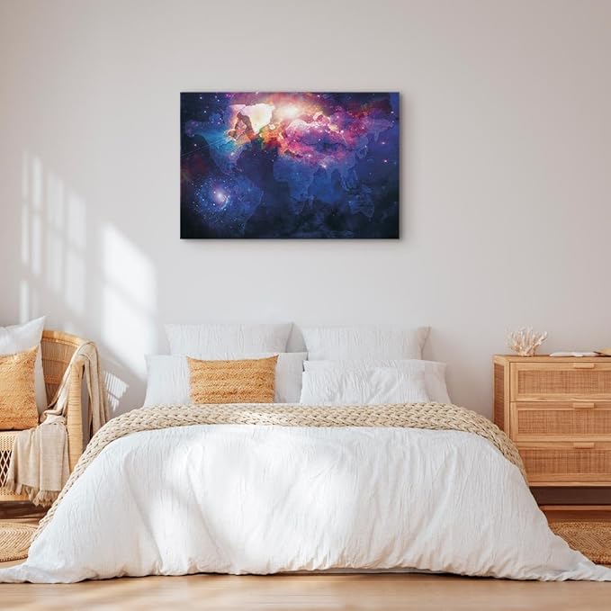 artgeist Canvas Wall Art Print Abstract World Map 35x24 in - 1pcs Home Decor Framed Stretched Picture Photo Painting Artwork Image - Country Map Map Cosmos Space k-C-0139-b-b