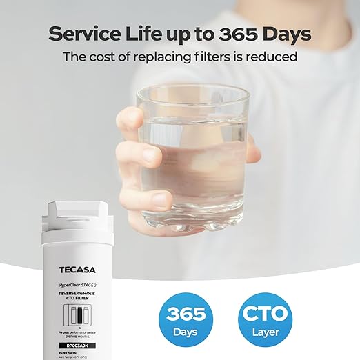 Carbon Block Filter, Replacement for TECASA Under Sink Tankless Reverse Osmosis System, 1-year Lifetime