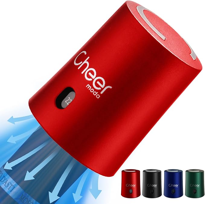 CheerModa Vacuum Wine Stopper with Date Display – 7‑Day Wine Preservation Stopper, Silicone Wine Cap & ABS, French Design, 4 Colors (Red-JS15-FBA)