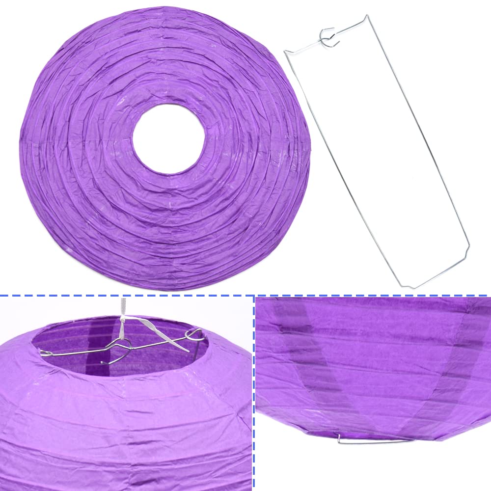 Hocansen Paper Lanterns 3pcs Round Decorative Metal 12in Deep Purple for Birthday Halloween Wedding Baby Shower Party Decor