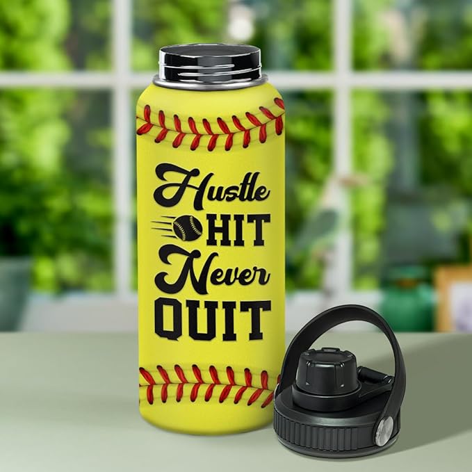 SANDJEST Softball Water Bottle 32oz Stainless Steel Insulated Bottles for Men Women Sports Lovers Fan Players Coach - Softball Gifts for Birthday Christmas