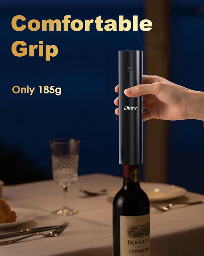 Electric Wine Opener, Rechargeable Wine Bottle Opener, Electric Corkscrew Wine Opener with Foil Cutter, Wine Pourer&Vacuum Stoppers, USB-C Charge Cable, Ideal Gift for House Warming Wedding Party
