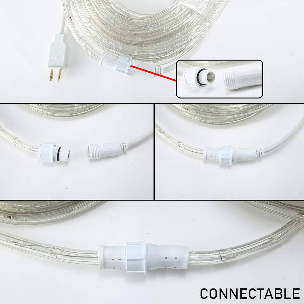 DINGFU 50ft 360 LED Waterproof Rope Lights, Blue, PVC Tube & Copper Wire, Model MHH077, Indoor/Outdoor Use