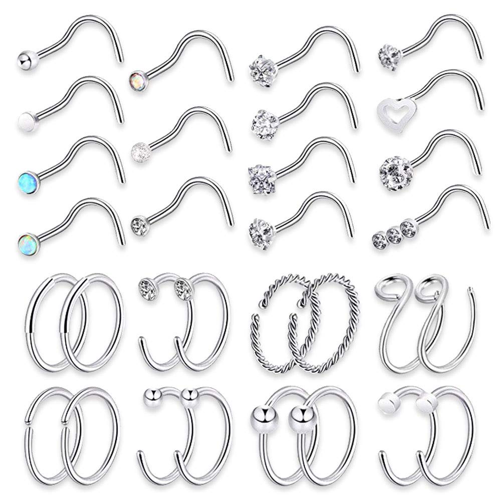 20G Silver Surgical Steel Nose Screw Nose Stud Nose Rings Hoops Nose Hoop for Women Men