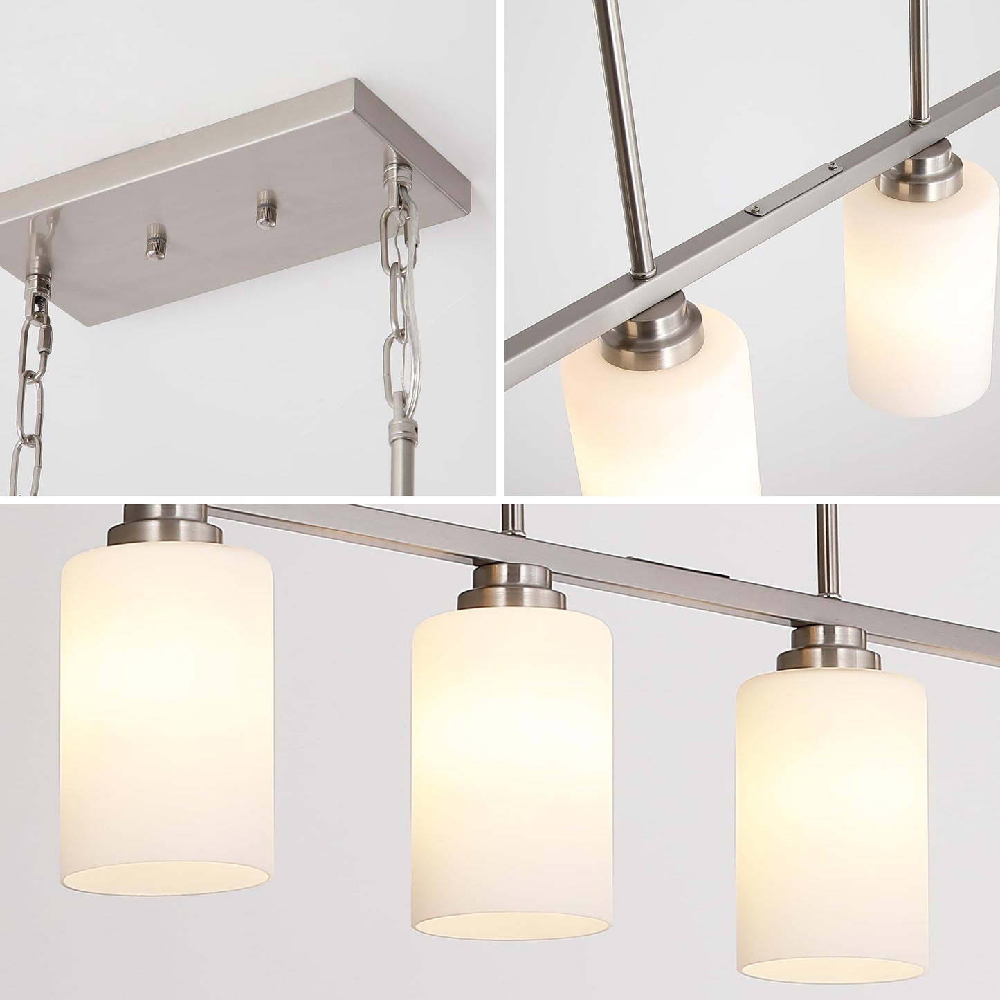 Mecgirn Island Light For Kitchen  Brushed Nickel Dining Room Light Fixture Over Table With Milk Glass Shade  4-Light Linear Chandelier Pendant Lighting For Dining Table Kitchen Island Living Room