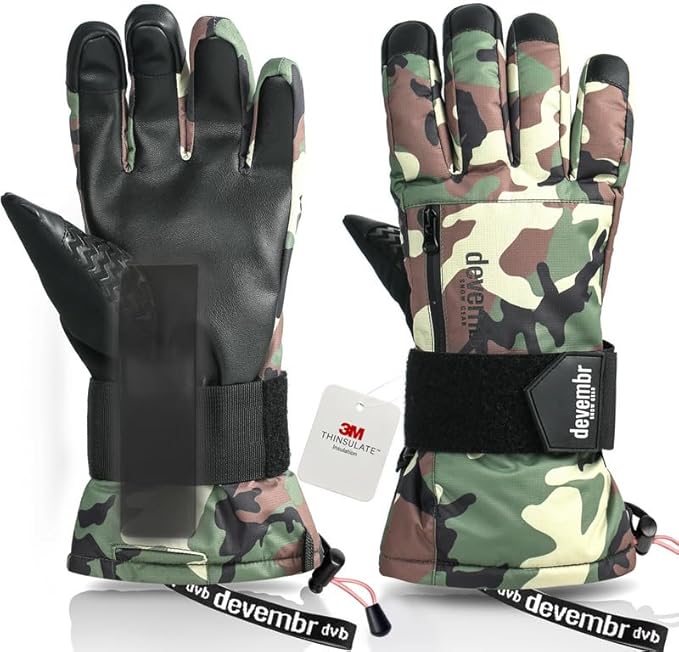 devembr Snowboarding Gloves with Wrist Guards, Ski Gloves Touchscreen