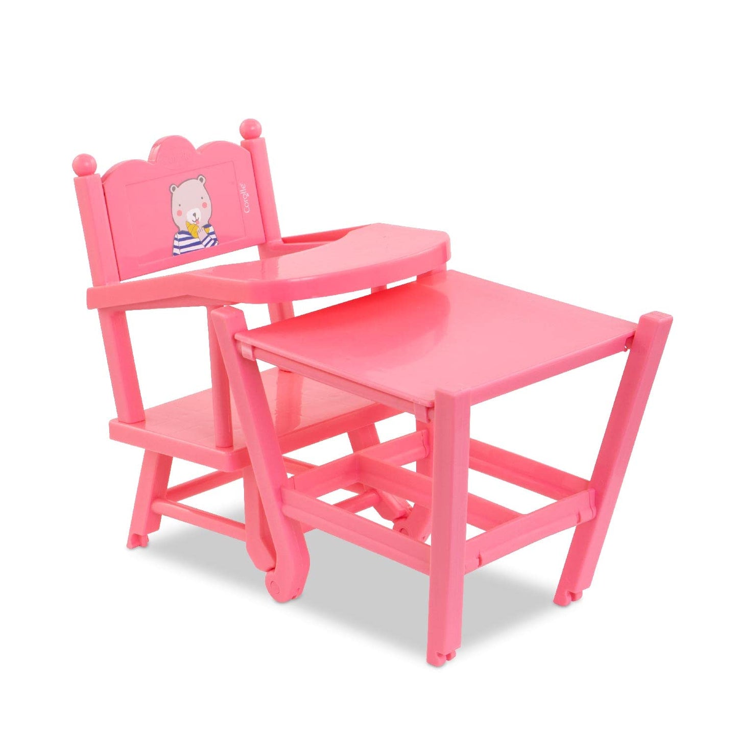 Corolle Baby Doll High Chair - 2-in-1 Design fits 14" and 17" Baby Dolls, Pink