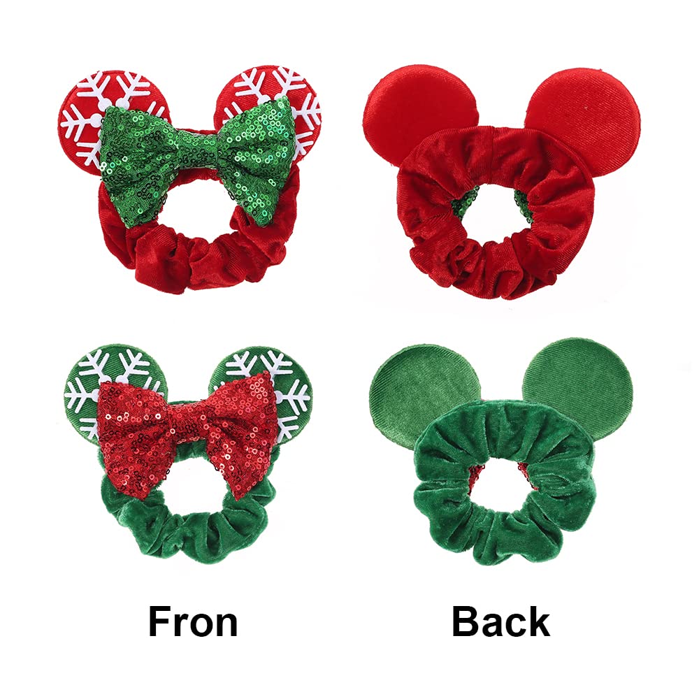 JIAHANG Christmas Velvet Mouse Ear Hair Scrunchies Lollipop Sequins Bow Ponytail Holder Festival Costume Hair Accessories for Wo