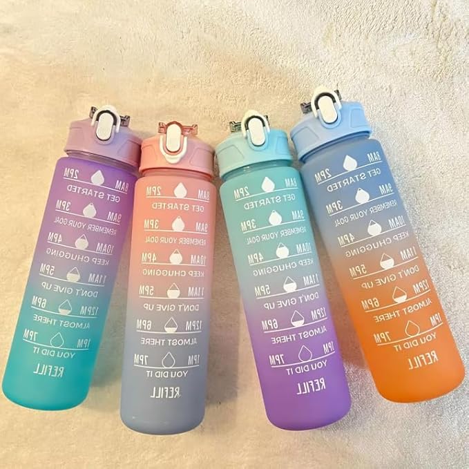 Generic Drinking Water Bottles Fitness Sports With Time Marker, 900 ml, Multiple Colors, Motivational Drinking Bottles (Blue+ Orange), XH-2081