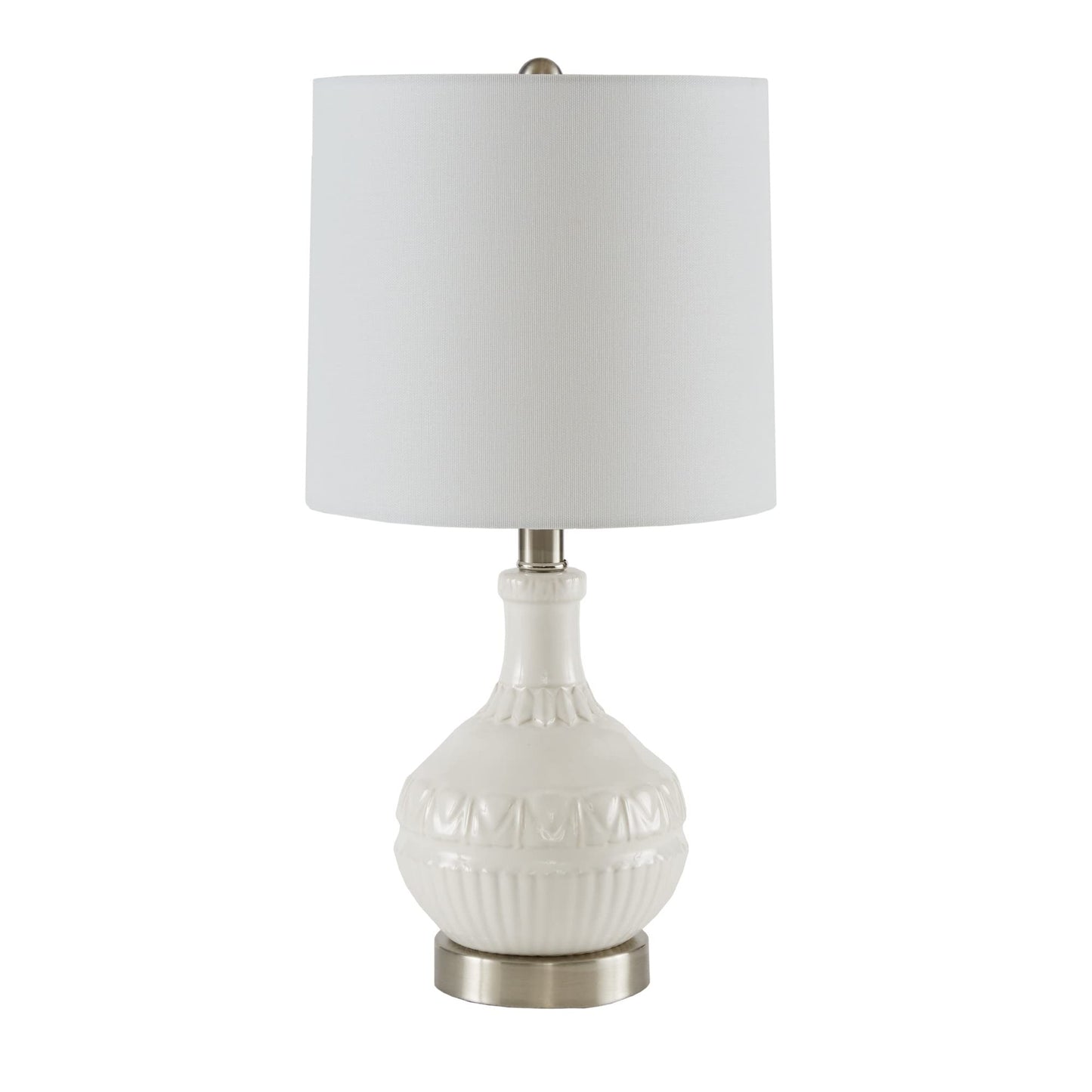 510 DESIGN Gypsy Ceramic Table Lamp, 10inW x 10inL x 20.5inH, White, Fabric Shade, Rotary Switch, Model 5DS153-0030