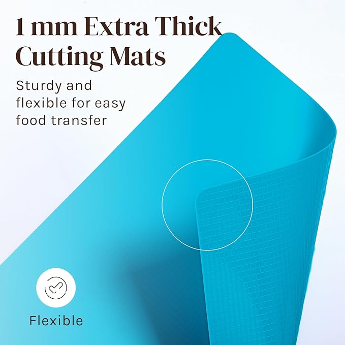 4 Piece Flexible Plastic Cutting Boards for Kitchen, BPA Free Plastic Cutting Mats For Kitchen - Extra Thick Chopping Mats - Each Board Mat Color Coded with Food Icons - Non Slip Back Dishwasher Safe