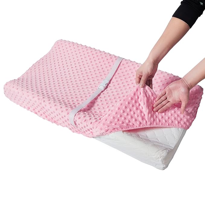 Solid Changing Table Pad Cover Cradle Sheet, Fits 32"/34''x16 Contoured Diaper Changing Pad, Ultra Soft Cozy Dots Plush Changing Table Covers, Breathable Wipeable Removable (Candy Pink)