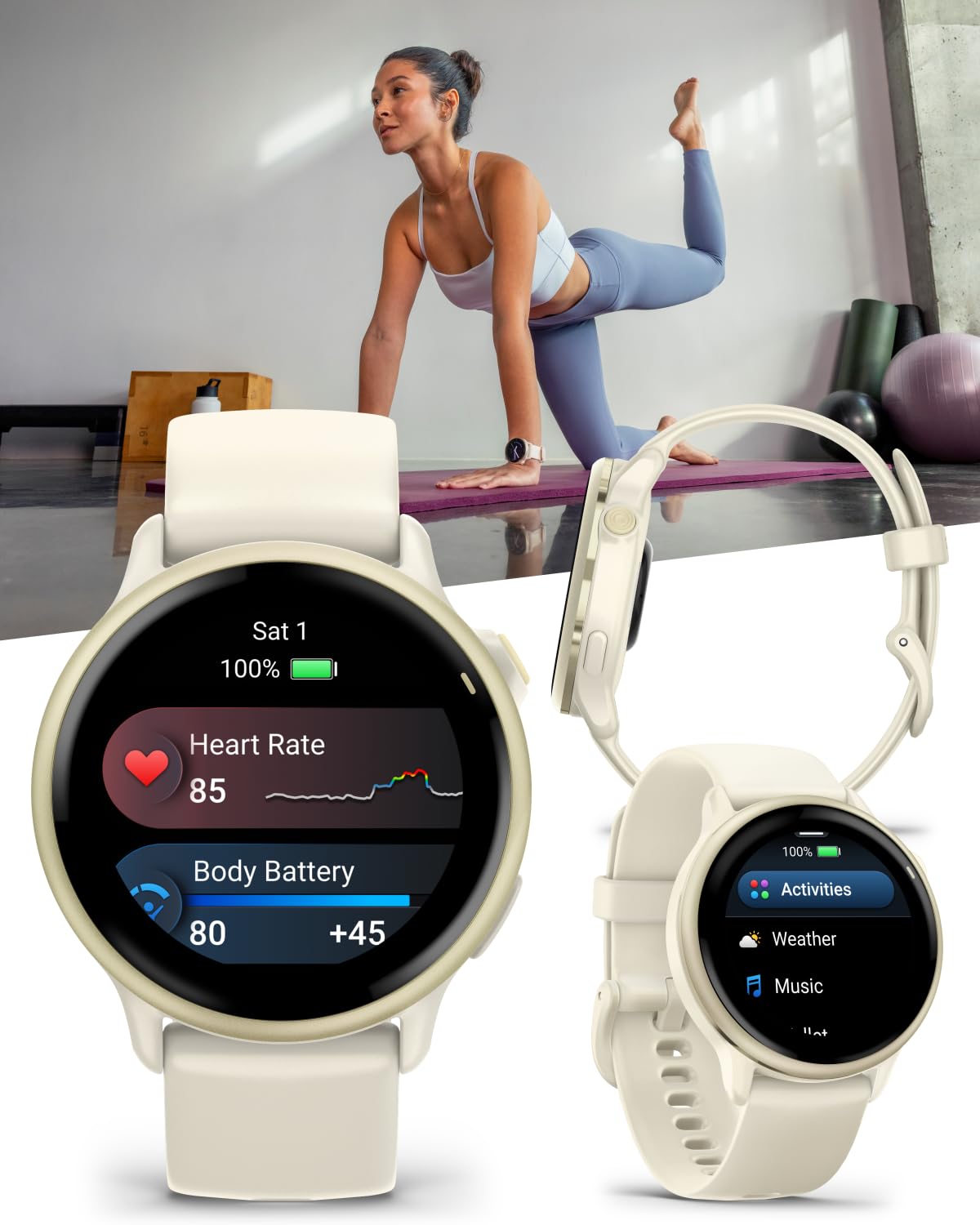 Wearable4U Garmin Vivoactive 6 - Health & Fitness Smartwatch, 1.2 in Bright AMOLED Display, GPS Sports Tracking, Up to 11 Days of Battery, Lunar Gold with Bone Band w PowerBank Bundle