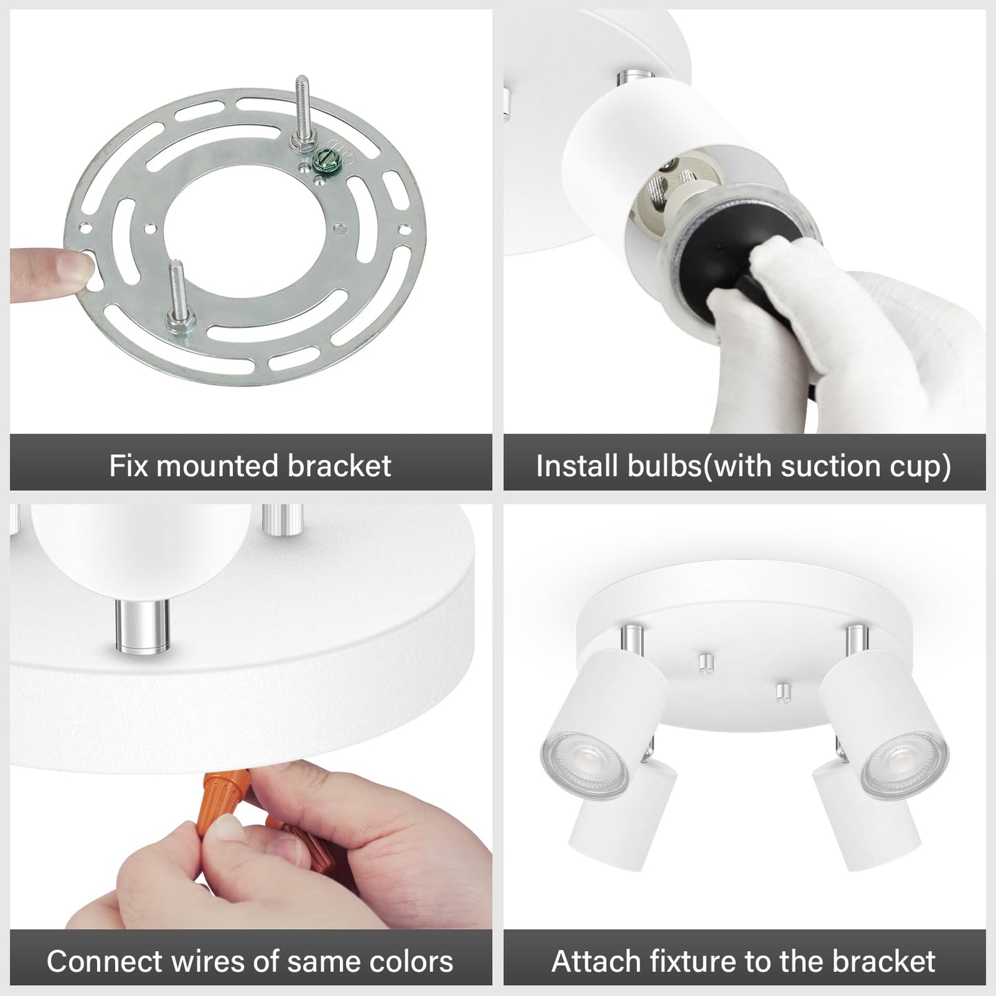 4 Light Track Lighting Fixtures Ceiling  Matte White Round Directional Ceiling Spotlight  Gu10 Flush Mount Track Fixture  Adjustable Modern Led Track Lights For Kitchen/Living Room  Bulb Not Included