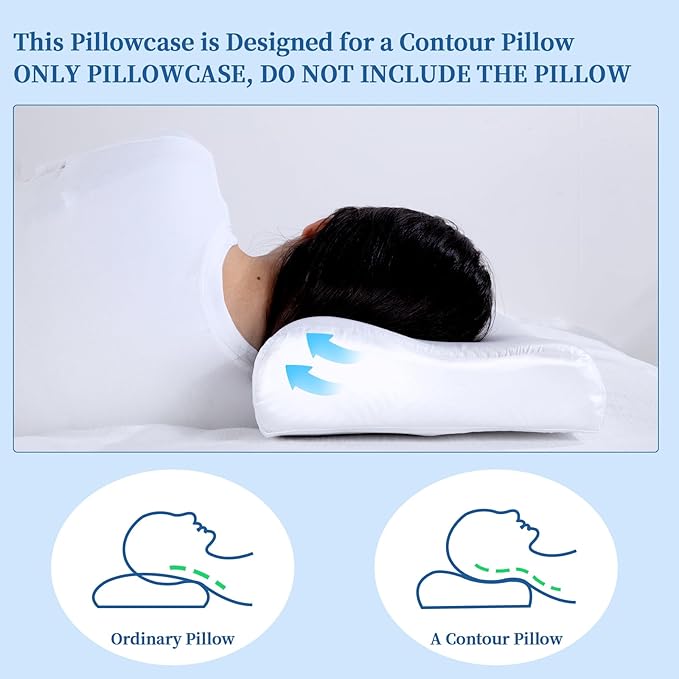 HOMBYS Satin Pillow Case for Contoured Support Pillow (DO NOT INCLUDE PILLOW) -Zippered Pillow Cover for Neck Pillow for Cervical 1 Pack-Silky, Smooth and Breathable (Wave Shape 20"x12.5")