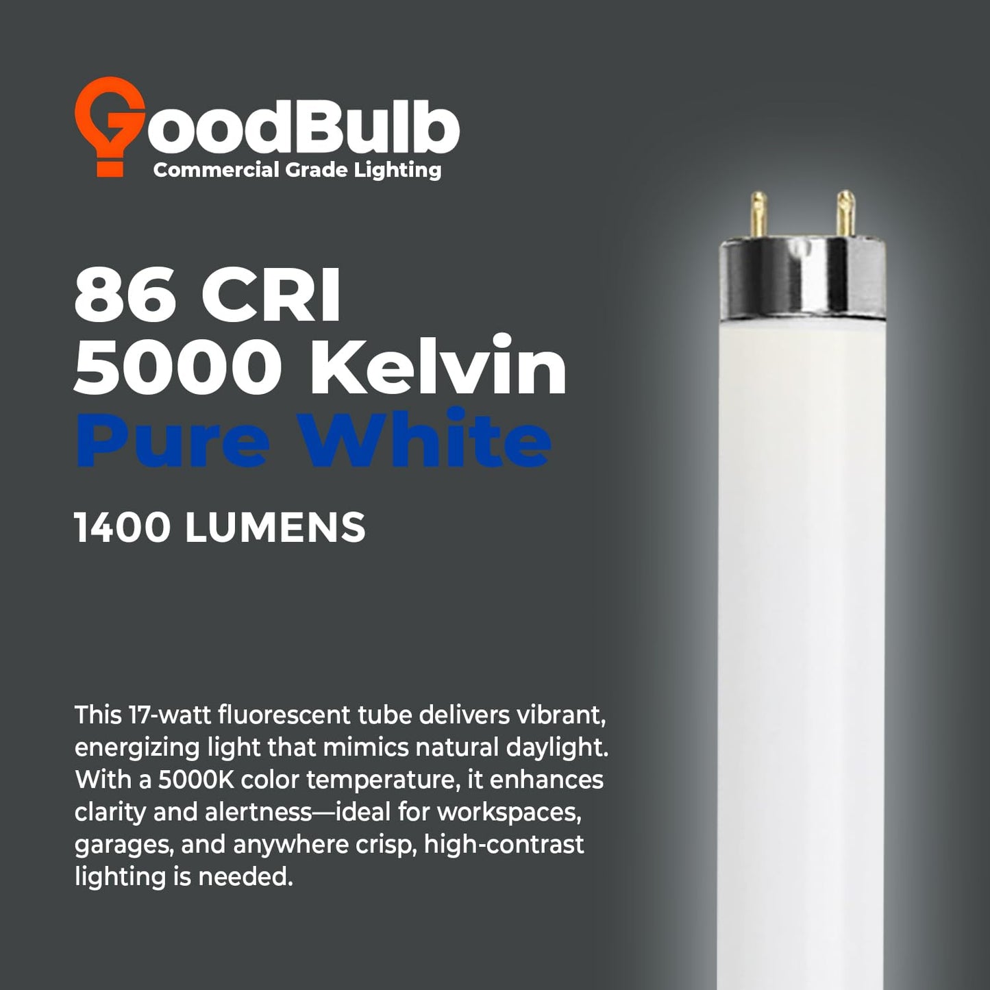 Goodbulb 17W T8 Fluorescent Light Bulb - 5000K Daylight, 1400 Lumens, 25 Pack