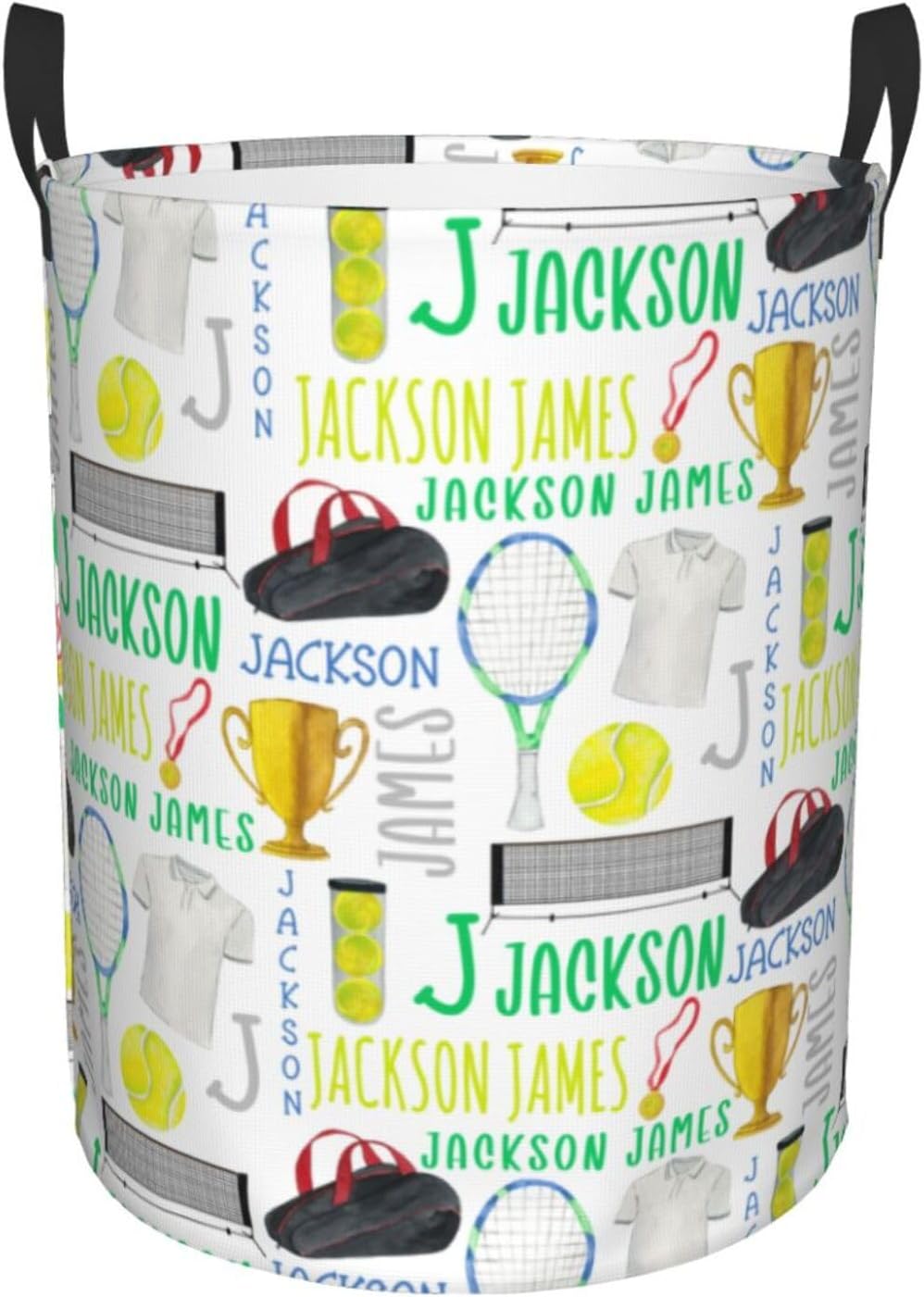 Personalized Tennis Laundry Basket, Custom Sports Laundry Hamper With Name Gifts For Kids Baby Adults, Collapsible Dirty Clothes Storage Organizer With Handles M 19.6 X 15.7in