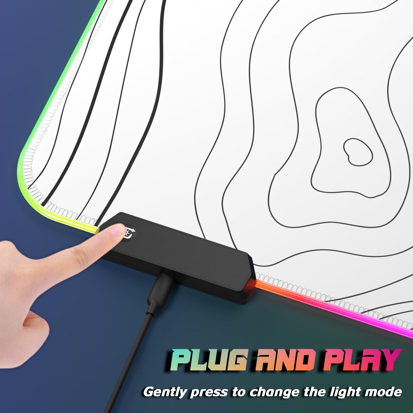 ITNRSIIET RGB Gaming Mouse Pad, Full Desk XL Extended Large Gaming Mousepad, 12 Lighting Modes 30% Thicker Big LED Desk Mat for Gamers, 32 x 12 inches, Topographic Contour White