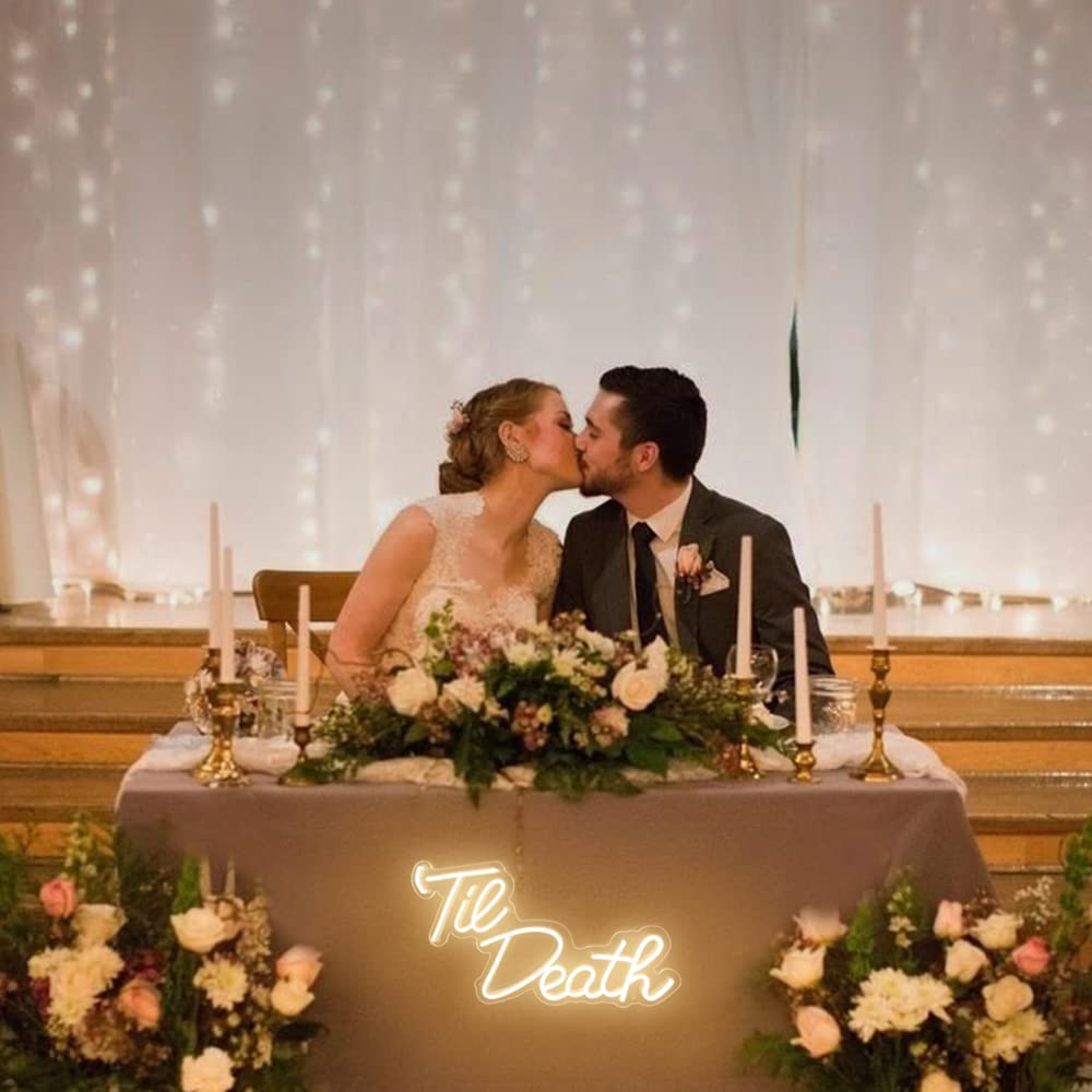 Jxin Til Death Neon Sign For Wall Decor  Led Light Signs For Wedding Engagement Birthday Anniversary Proposal Party Bedroom Office  Wedding Gifts For Loved Ones  16X9 Warm White