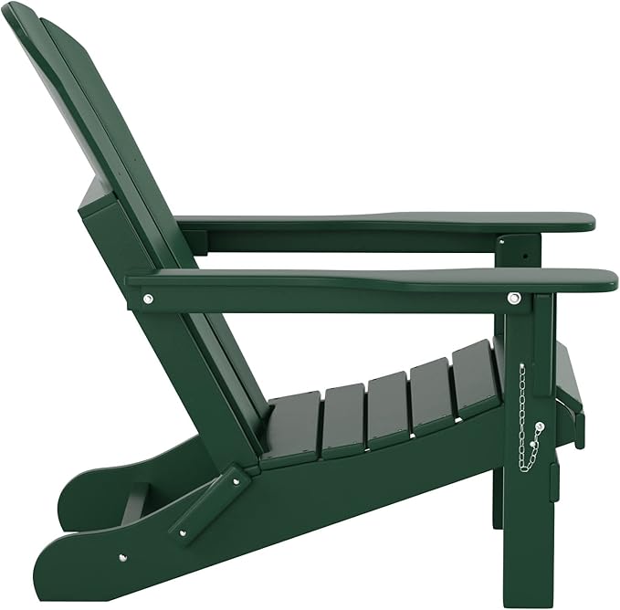 WO Home Furniture Adirondack Chair Table Set of 2 PCS Outdoor Folding Chair w Side Table Weather/UV Resistant for Lawn, Garden, Bon Fire, Balcony (Dark Green)