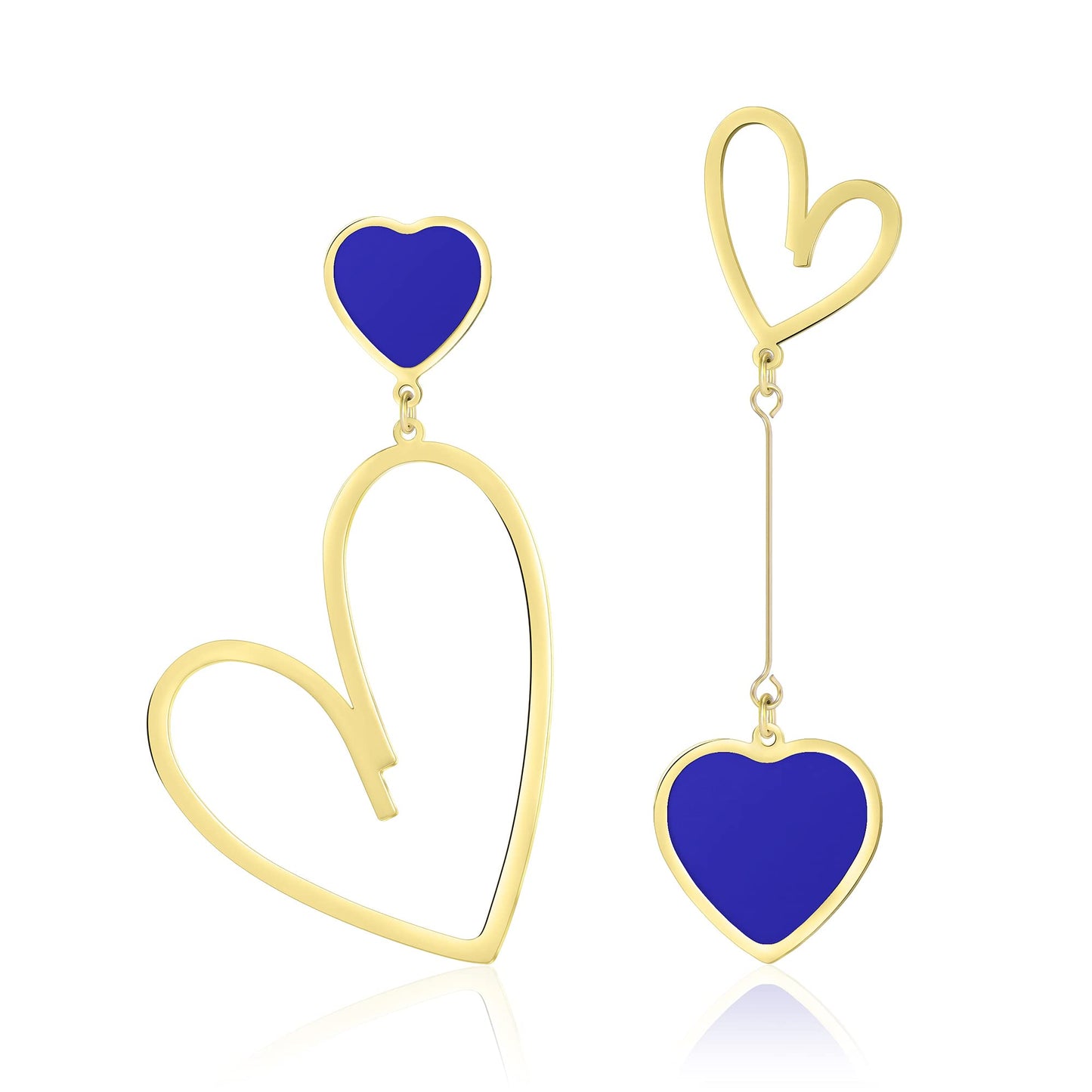 Linawe Gold Heart Earrings for Women Trendy, Royal Blue Dangle Drop Earrings Dangling, Titanium Stainless Steel Hypoallergenic H