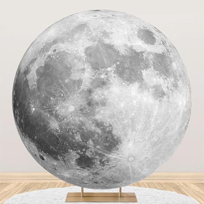 AOFOTO Lunar Surface Round Backdrop Outer Space Moon Happy Birthday Circle Background Cover Boy Girl 1st Birthday Party Children Kids Shoots Studio Props Network Celebrity Live Background 5x5ft