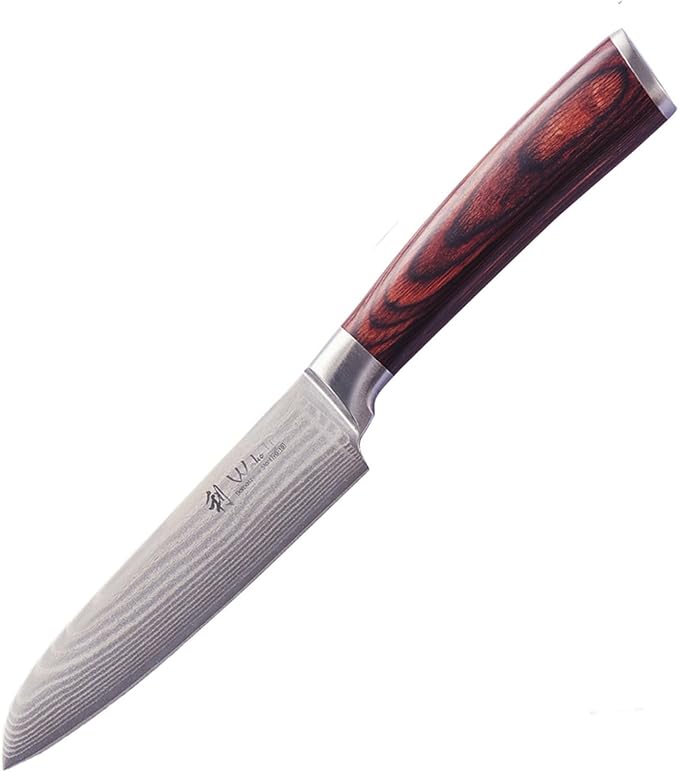 Wakoli EDIB Damascus Small Santoku Knife – 4.7-Inch Japanese Style Kitchen Knife | Genuine 67-Layer Damascus Steel Blade with VG10 Core | Ergonomic Pakkawood Handle | Multi-Purpose Cooking Knife