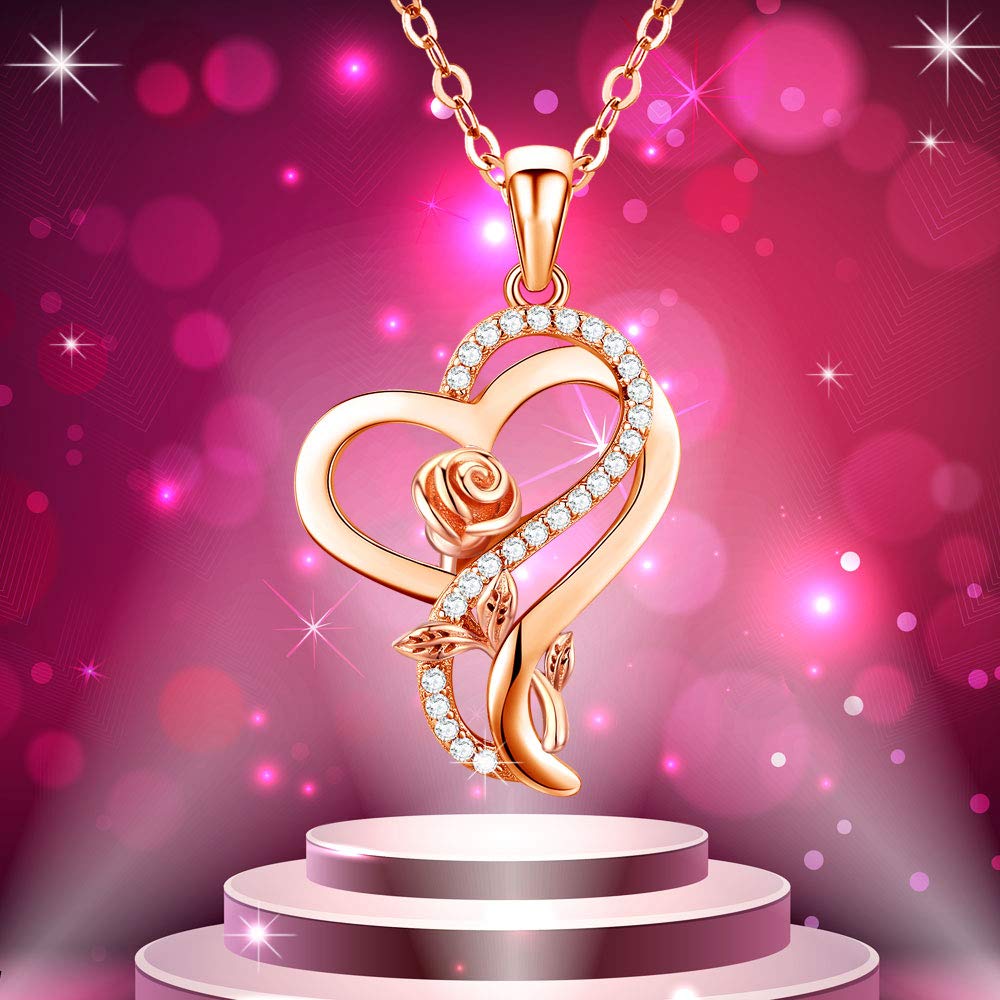Rose Gold Heart Necklaces for Women,Birthday Mothers Day Christmas Jewelry Gifts for Wife Girlfriend Mom from Daughter