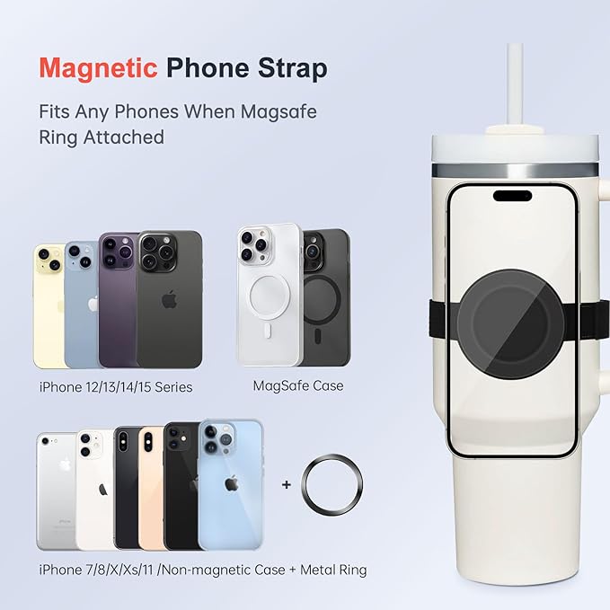 SHANSHUI Stanley Phone Holder Strap, Adjustable Strap for Watter Bottle Compatible with Magsafe for iPhone & AirPods, Stanley Cup Accessories