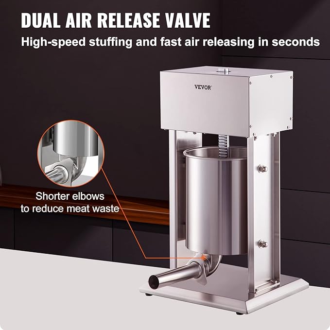 VEVOR Sausage Stuffer, 22LBS/10L Capacity, 304 Stainless Steel Electric Sausage Stuffer, Vertical Electric Stuffer Adjustable Speed Stainless Steel Heavy Duty Sausage Filler Meat Stuffer