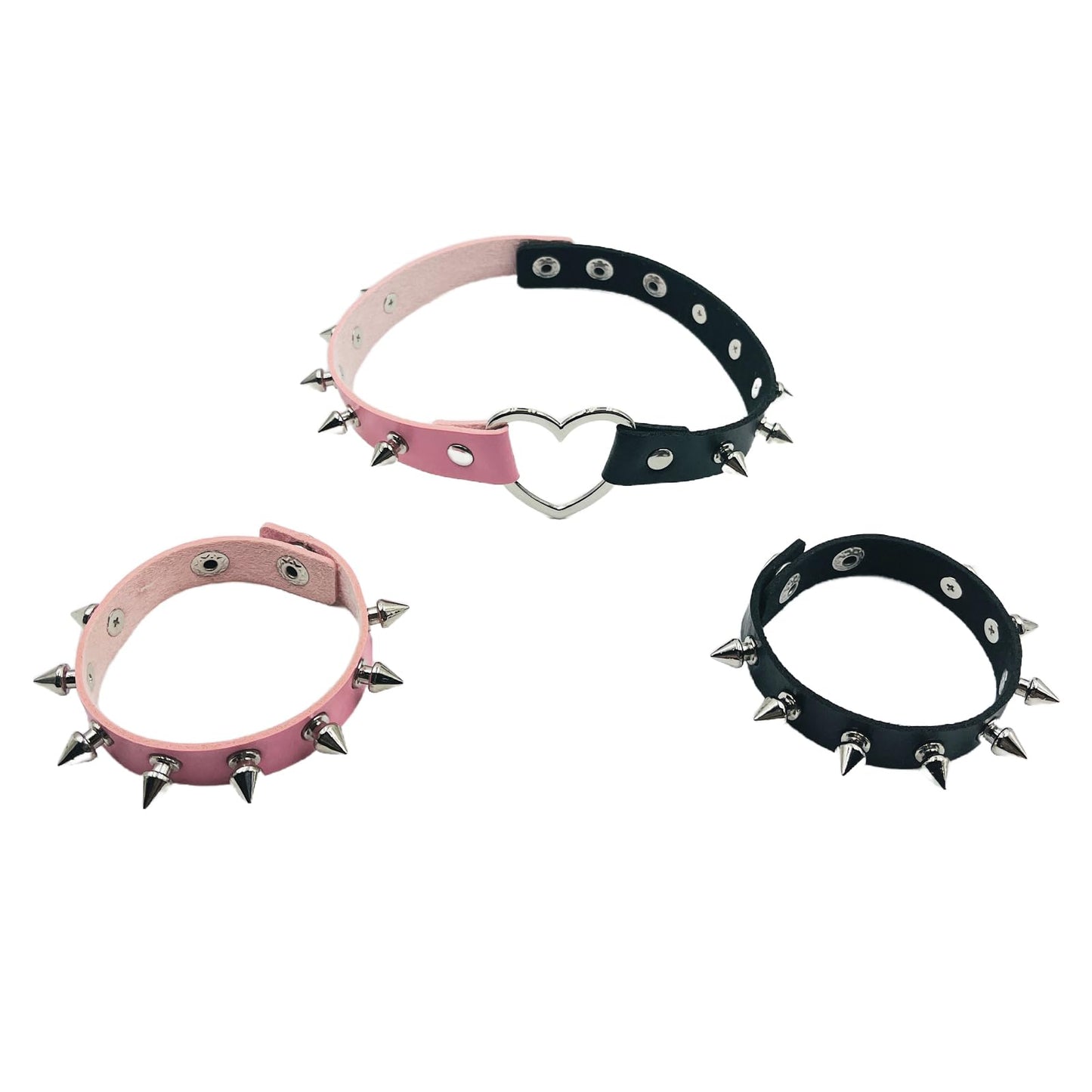Tosmifairy 3 Pieces Leather Choker Collar and Bracelets Combo Punk Rock Gothic Jewelry Set Emo Costume Accessories for 80s 90s V