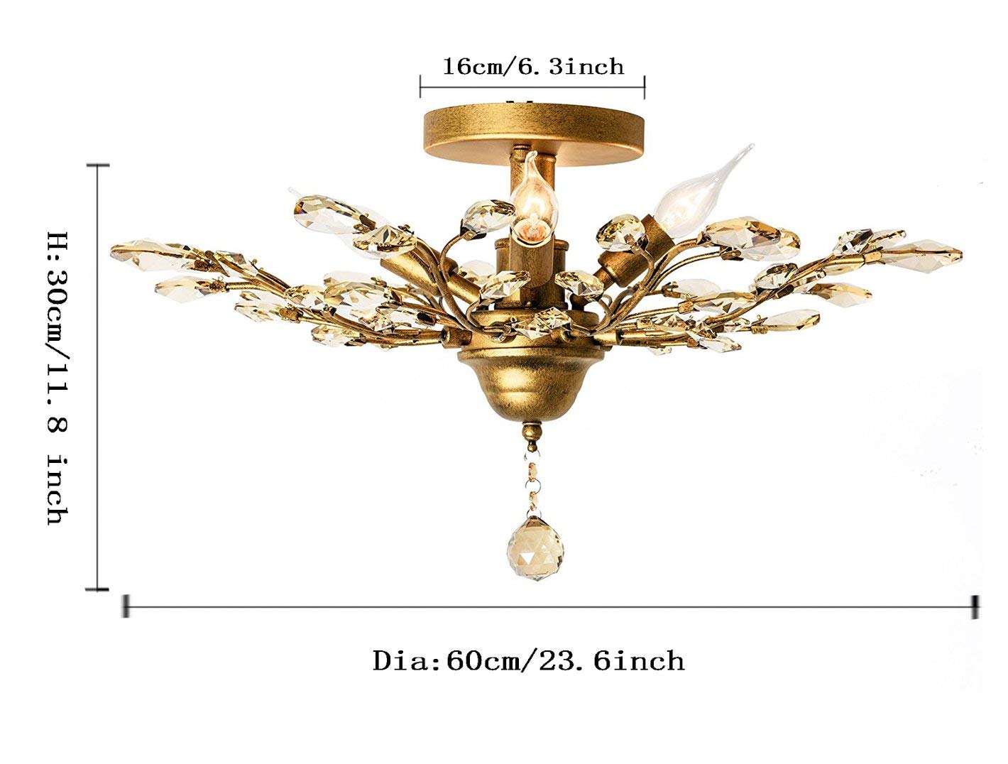 Ganeed Crystal Chandelier Pendant Light, 4-Light Vintage Ceiling Fixture, Gold Finish, Model GLM-XDD-4G