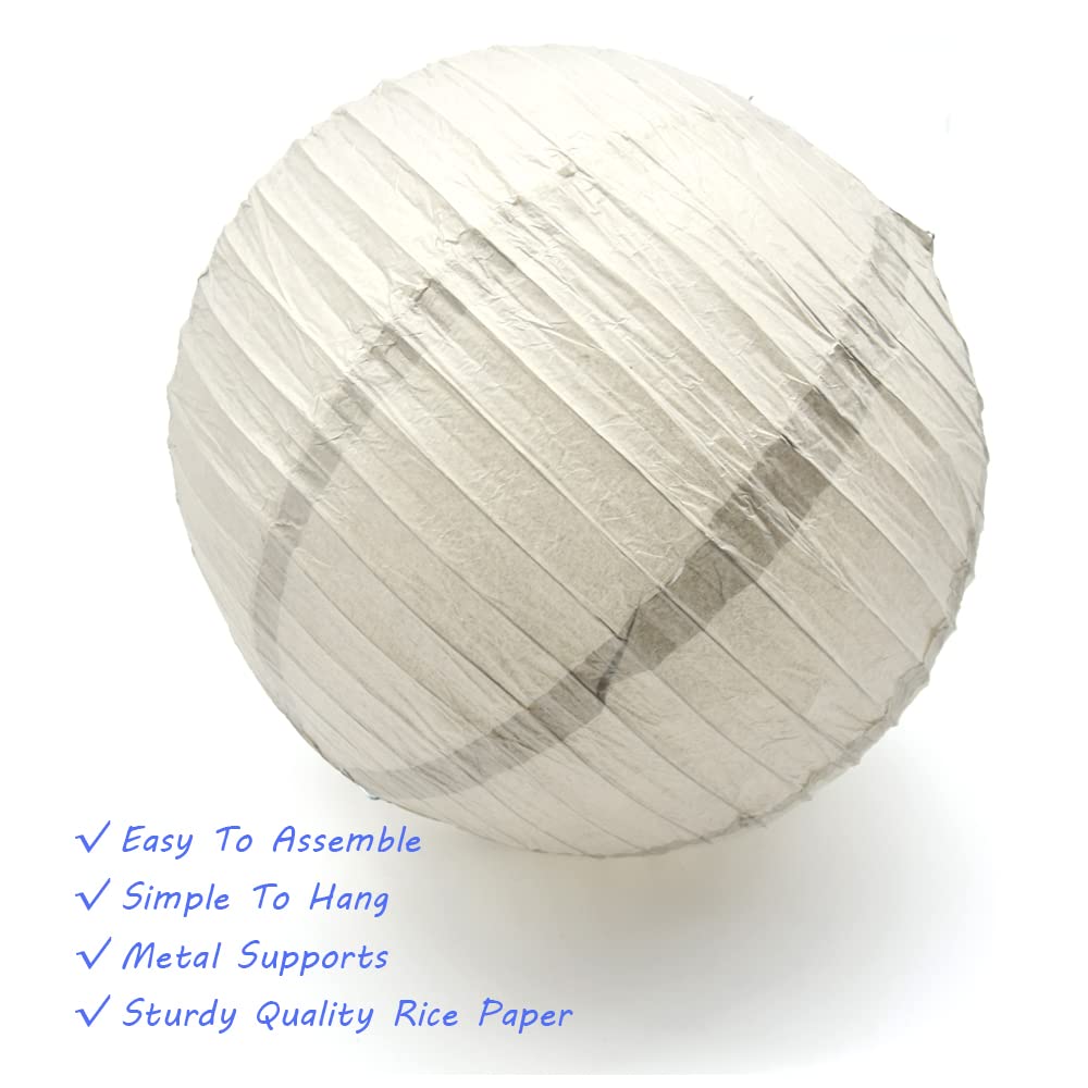 Hocansen 3pcs Paper Lanterns, Round Decorative Chinese Lanterns, 12in, Gray, Model DL-Grey for Birthday, Halloween, Wedding, Home Decor