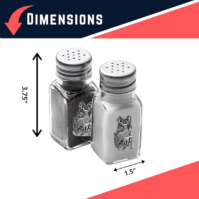 Heritage Pewter White Tail Deer Salt and Pepper Shaker Set of 2 Bottles | Expertly Crafted Pewter Glass