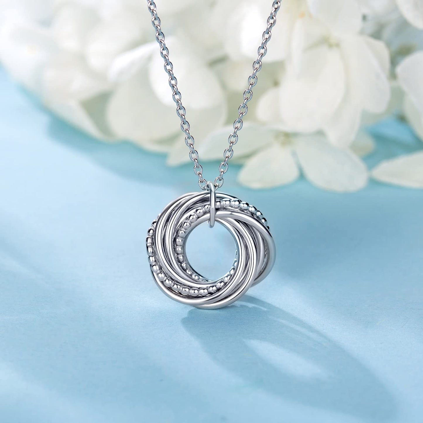 AM ANNIS MUNN 90th Birthday Sterling Silver Necklace for Women: 9 Circles Decade Jewelry Gift