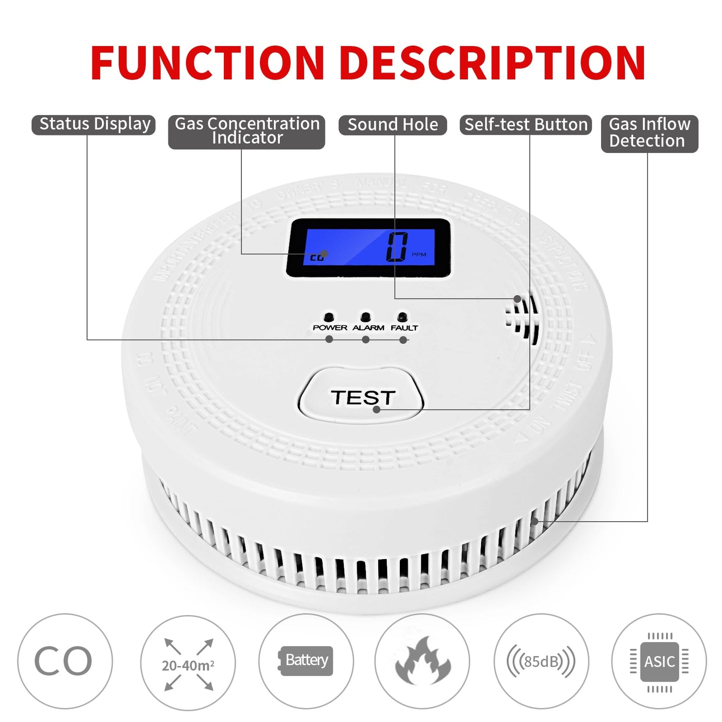 4-Pack,Smoke and Carbon Monoxide Detector,2 in 1 CO & Smoke Alarm,Carbon Monoxide Detectors,Smoke Detector,85dB in Alarm,LCD Screen,Easy to Install