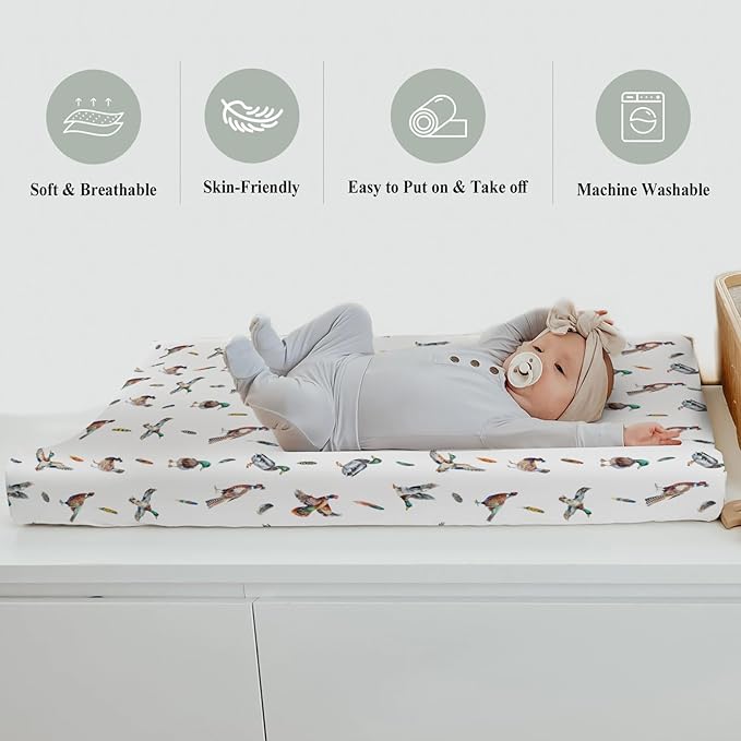 Country Mallard Duck Pheasant Changing Pad Covers for Baby Girl Boy Western Hunting Animals Fitted Change Table Cover Mats Wildlife Soft Diaper Changing Table Sheets 32''×16''