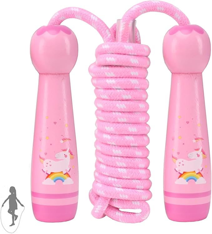 Jump Rope for Kids, Adjustable Toddler Jump Rope with Wooden Handle and Cotton Rope, Cute Skipping Rope for Boys and Girls...