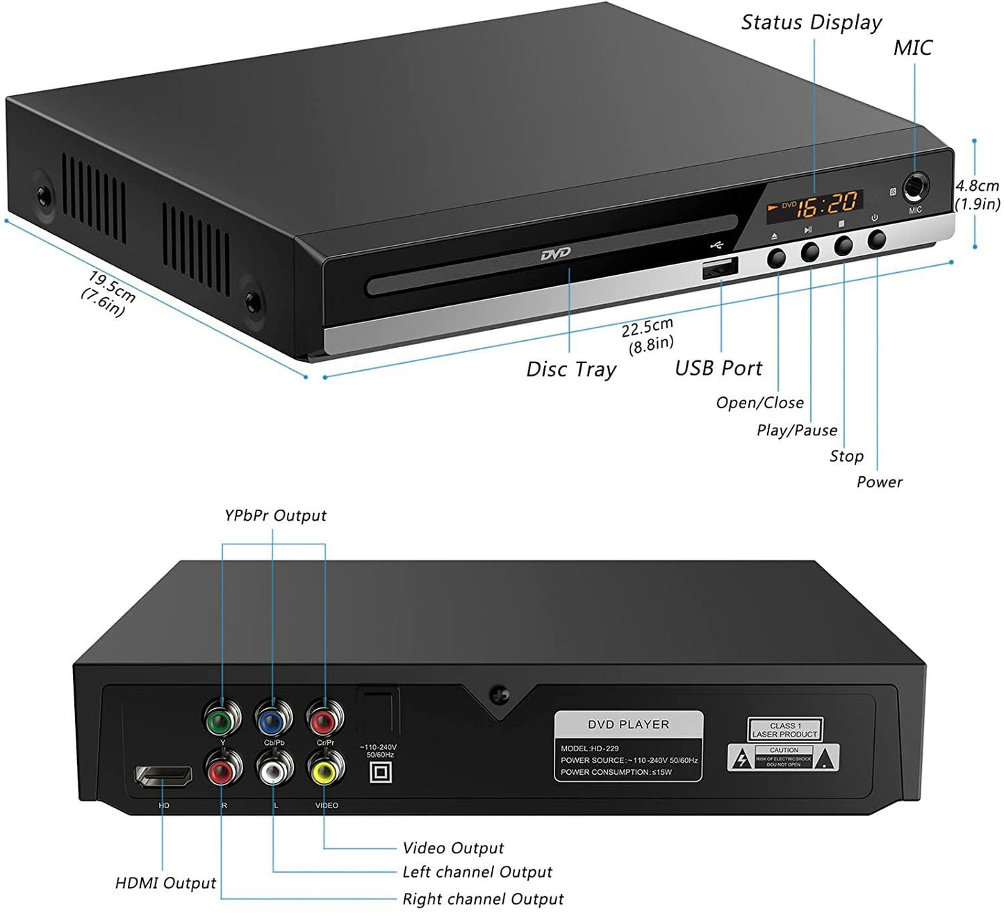 Hd Dvd Player For Tv Cd Player For Home Hdmi And Rca Cables Remote Control Usb Input 1080P All Region Free Breakpoint Memory Sup