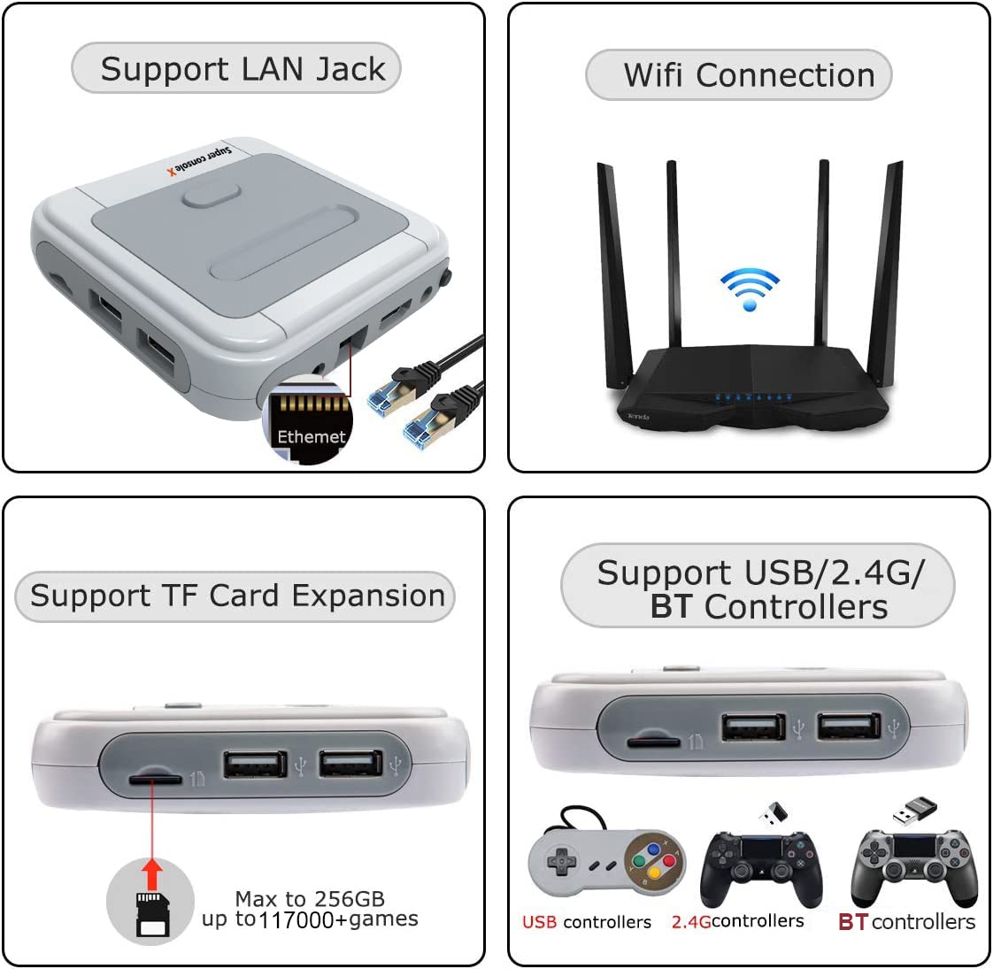 Kinhank Super Console X Retro Video Game Console Built in 117,000+ Games,Emulator Console Compatible with Most Emulators,Game Consoles for 4K HD Output,5 Players,LAN/WiFi,2 Gamepads (128GB)