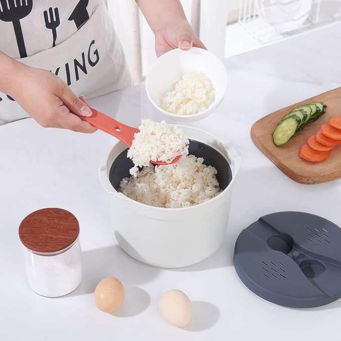 Ejoyous Microwave Rice Cooker, 2L Microwave Steamer Food Grade PP Material Microwave Rice Cooker with Rice Spoon for Home Kitchen Rice Cooking (Orange)