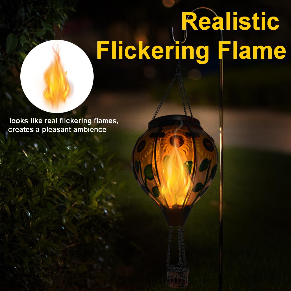teyigarden Hot Air Balloon Solar Lantern, 18in H, Glass, Waterproof, Sunflower, Model SL-6069082027